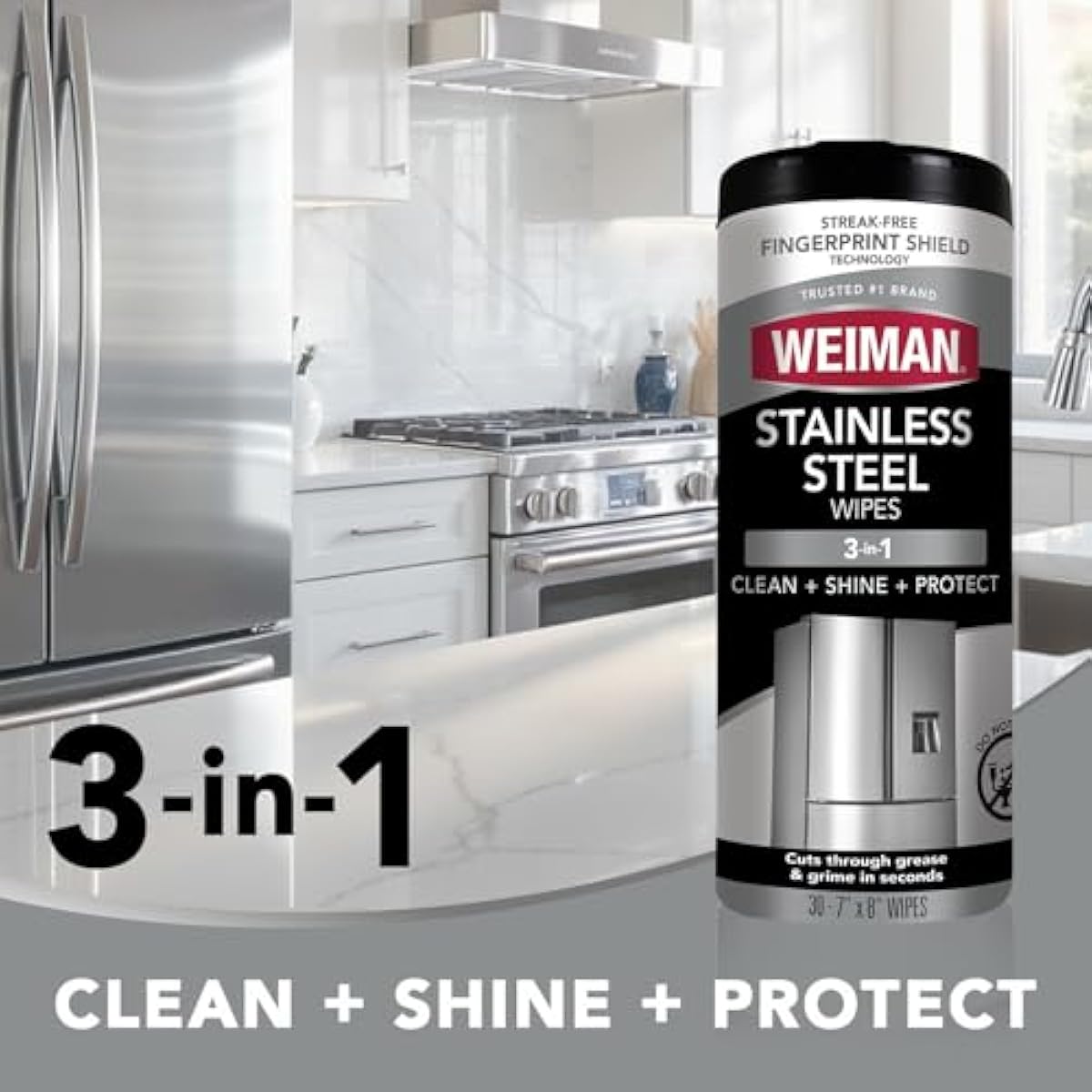 Weiman Stainless Steel Cleaner and Polish Wipes, 30 Count