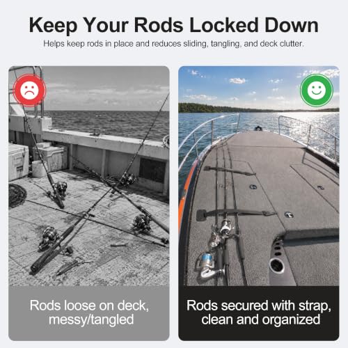 Retractable Rod Straps for Fishing Rods, Gunwale/Deck Mount Self-Retracting Tie-Down Straps, F14200 Rod Saver Strap Fishing Rod Holder, Fishing Pole Holders for Boat Deck, Black - color: 1 PACK