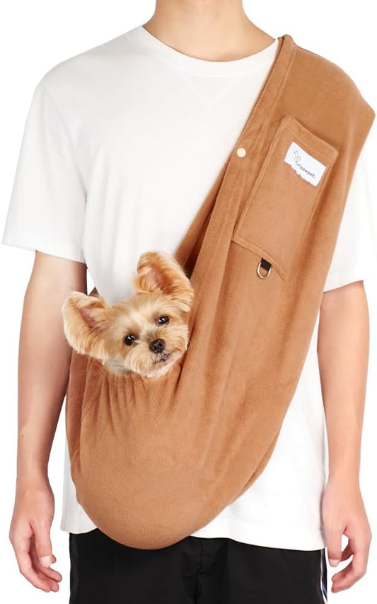 Dog Carrier Sling,Indoor Comfort Adjustable Cat Sling Carrier,with Front Pocket and Seat Belt Dog Carriers for Small Dogs Machine Washable,Suitable for Family Outdoor Use (Large, Khaki)