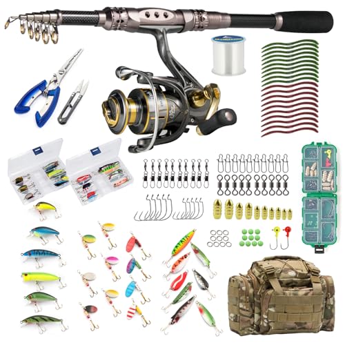 Dr.Fish Fishing Rod and Reel Combos 125-Pieces Telescopic Spinning Pole Reel Gear Equipment Set with Tackle Bag for Adult Collapsible Travel Complete Fishing Set Men Starter Freshwater Saltwater - color: 7.9ft Rod, 3000 Reel, Camo Bag+Full Kit