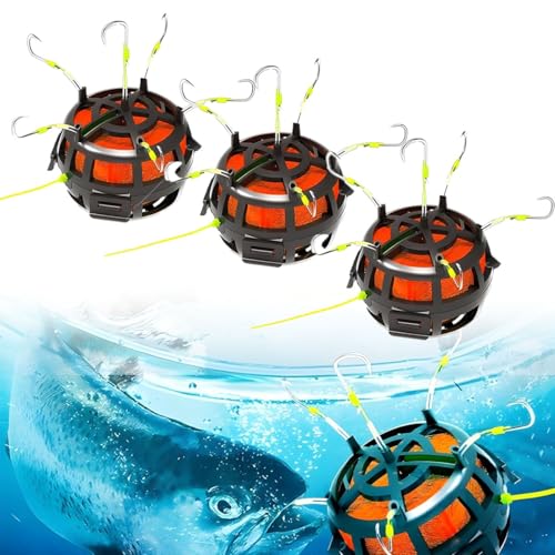 Reverse Bottom Bait Cage Fishing Hook, 360° Floating Bait Cage Fishing Hook, 6-Hooks Carp Feeder Rig, Spring Baits Cages Trap Fishings Hooks, Freshwater Saltwater for Carp, Catfish, Tilapia(3PCS,No. 9 - color: 3pcs, size: No. 9