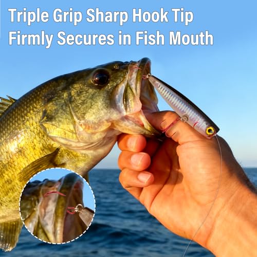 Dr.Fish 50 Pack Treble Fishing Hooks, Red Round Bend Triple Grip Saltwater Freshwater High Carbon Steel Fish Hooks for Catfish Bass Trout Replacement Hard Baits Lures - size: #2-50 Pack
