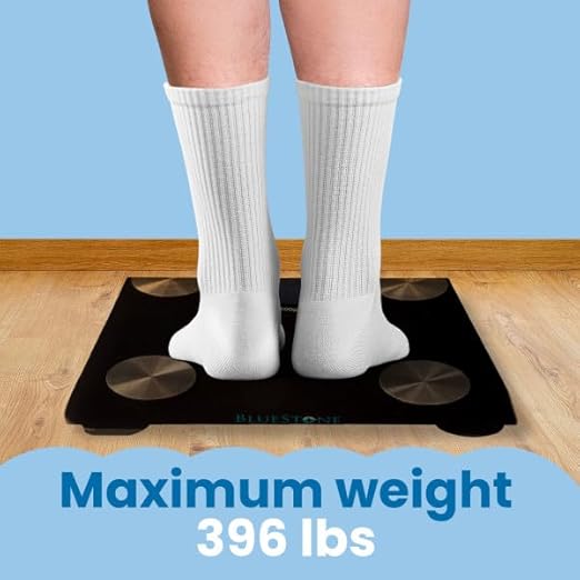 Digital Body Fat Bathroom Scale, Cordless Battery Operated Large LCD Display for Health and Fitness Tracking Scale by Bluestone- Black