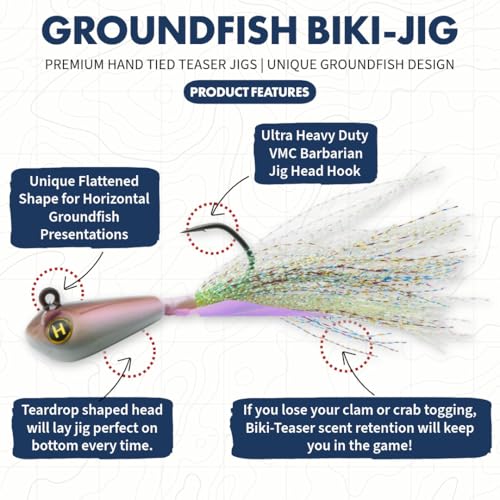 Hogy Groundfish Biki Jig, Jig Head for Fishing | VMC Barbarian Hook | Saltwater & Freshwater Fishing Lures for Tog, Fluke, Sea Bass, Cod | Swim & Slow Jig Fishing Bait for Shallow Waters - size: 1 oz