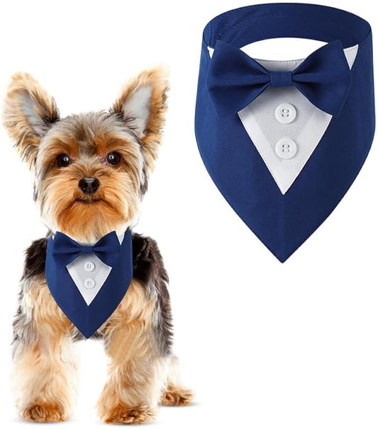 Dog Wedding Bandana, Formal Dog Tuxedo Adjustable Pet Collar with Bow, Small, Medium and Large Wedding Clothing, Birthday Gifts for Dogs (Large, Blue)