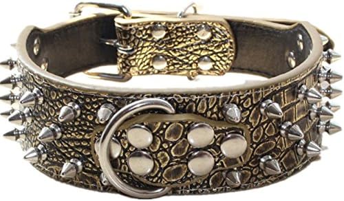 Serijoars Spiked Studded Dog Collar, PU Leather Dog Collar, Adjustable Pet Collars for Medium or Large Breed Pet (XL, Gold Brown1)