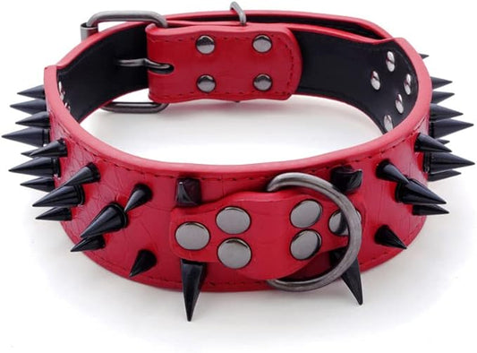 Serijoars Spiked Studded Dog Collar, PU Leather Dog Collar, Adjustable Pet Collars for Medium or Large Breed Pet (S, Red3)
