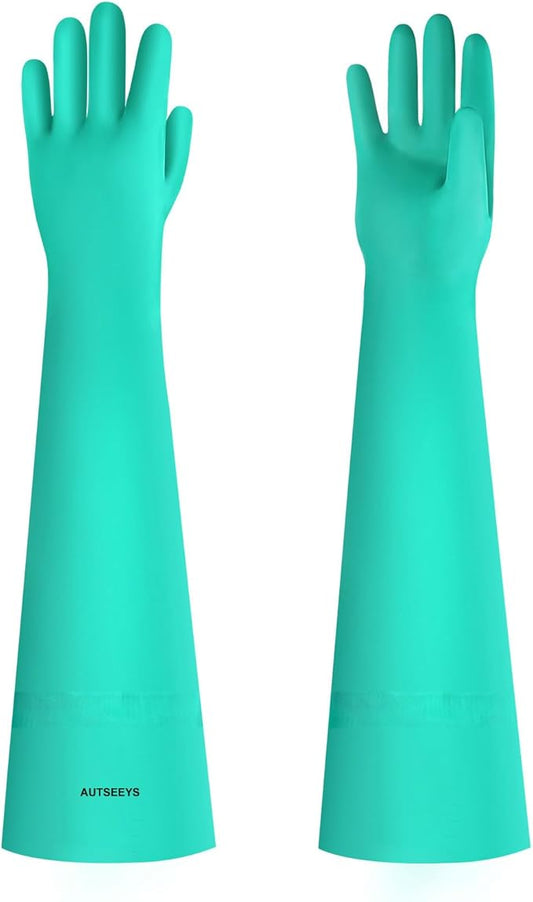 Aquarium Gloves for Fish Tank Maintenance,Shoulder Length Waterproof Long Rubber Hands Protector for Fish Aquarium Water Change Cleaner Dog Cat Bath and Kitchen,Large