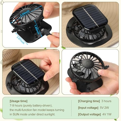 Maiteenly 2 Pcs Solar Fan Hat for Men with Neck Flap Bucket Fan Buit in Hats for Hiking Fishing Outdoor USB and Solar Powered - color: Gray,black