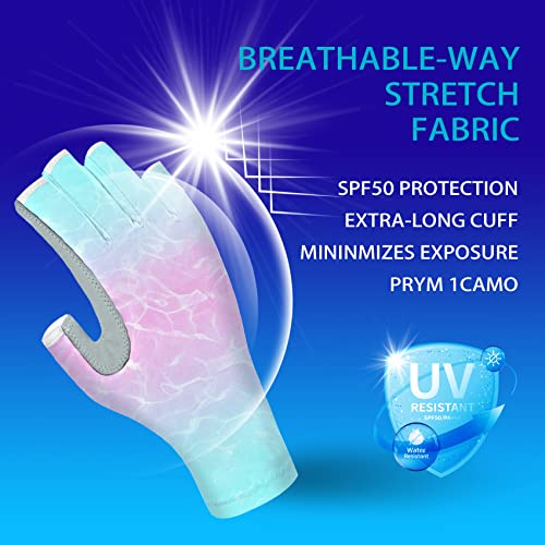 EDSRDUX UPF 50+ Fishing Gloves for Men Women, Long Cuff Fingerless Sun Gloves, Breathable Kayaking Sailing Sunscreen Gloves - color: P&G WaterWripple, size: Small