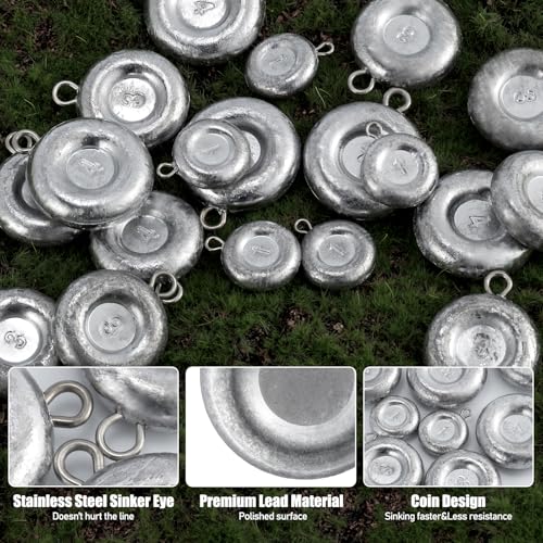 Dr.Fish Fishing Coin Sinkers Lead Fishing Weights Disc Weights No Roll Freshwater Saltwater River Bank Surf Fishing Catfishing - size: 4oz/5 Pack