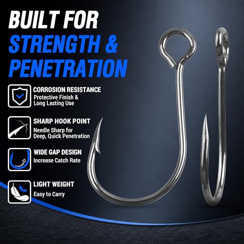 Inline Single Hooks, 80pcs Single Replacement Hooks for Hard Lure Baits Inline Circle Hooks Large Eye Fishing Lure Hooks for Treble Hook Replacement Saltwater Freshwater - size: 1/0-80pcs