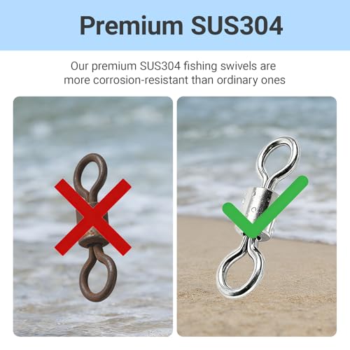 QISHUO Stainless Steel Barrel Swivels Saltwater Connect Lure Swivels Fishing Snap Freshwater Fishing Swivel Heavy Duty SUS304 - size: Size #4 (123lb) 50pcs