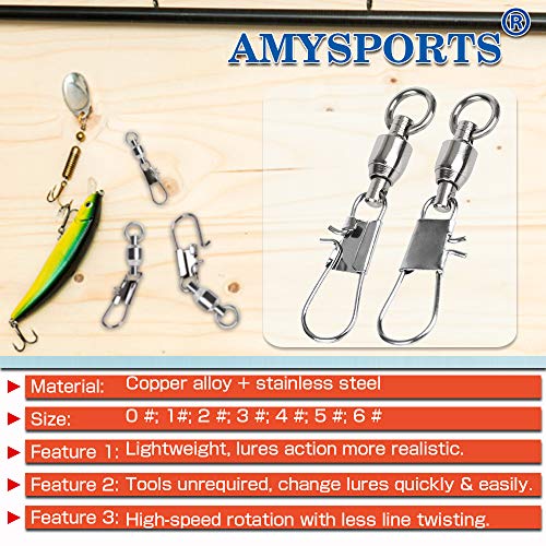 AMYSPORTS Fishing Swivels with Interlock Snap Ball Bearing Swivels Fishing Snap Swivels Saltwater Freshwater Fishing Tackle Leader Lure Jigs Line Fishing Connector - size: size2 (29lb) 25 pcs