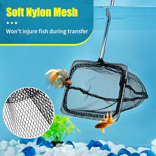 AQUANEAT Aquarium Net with Extendable Long Handle, Adjustable Wastes Skimming Cleaning Tools for Fish Tanks - size: 6 Inch