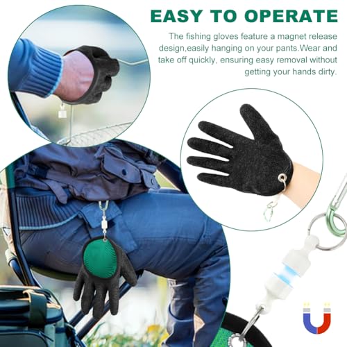 Saycker 2 Pcs Fishing Gloves with Magnet Release, Fisherman Professional Catch Fish Gloves Quickly Drying Fishing Puncture Proof Glove, Anti-Slip Fish Glove for Handling, Catching