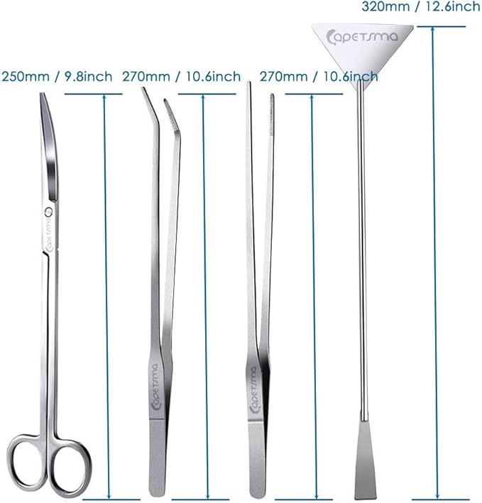 Capetsma Aquascape Tools, Long Stainless Steel Aquarium Plant Tools Aquarium Tweezers Scissors Spatula Tool Set Bonsai Kit Algae Scrapers Aquarium Cleaning Kit for Fish Tank Starter kit