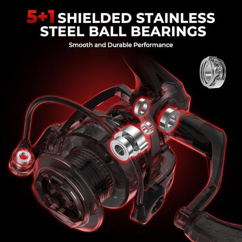 KastKing Royale Legend Fishing Reel - 5.2:1/6.2:1 Gear Ratio Spinning Reel, Up to 22 Lbs of Carbon Drag, 5+1/7+1 Stainless Steel Ball Bearings, Graphite Frame, Asymmetric Spinning Reel Rotor Design - color: Black- 5.2:1- Royale Legend II, size: 2000