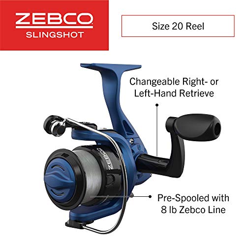 Zebco Slingshot Spinning Reel and Fishing Rod Combo, 2-Piece Medium-Light Durable Fiberglass Rod, Comfortable EVA Handle, Pre-Spooled with 8-Pound Cajun Fishing Line - style: 5'6" Rod - Blue