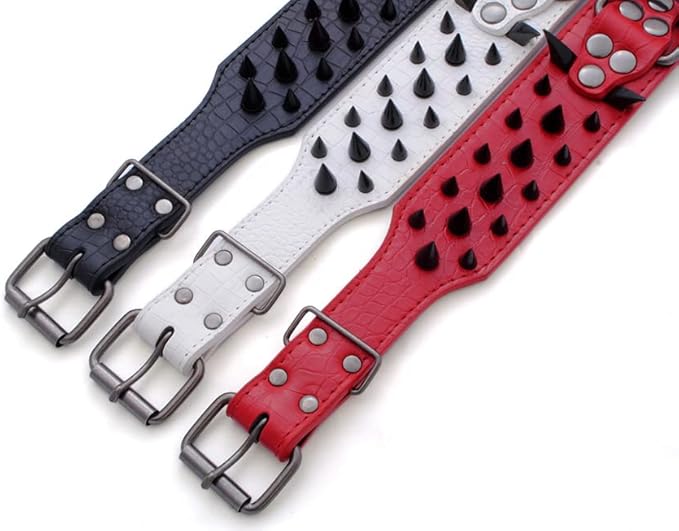 Serijoars Spiked Studded Dog Collar, PU Leather Dog Collar, Adjustable Pet Collars for Medium or Large Breed Pet (XL, Leopard3)