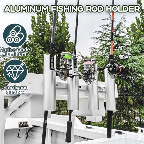 Aluminum Fishing Boat Rod Holder, 3/4 Link Tube Rod Rack, Marine Grade Aluminum Rod Mount for Boats & Yachts, Silver - color: Silver 4 Tube White inner