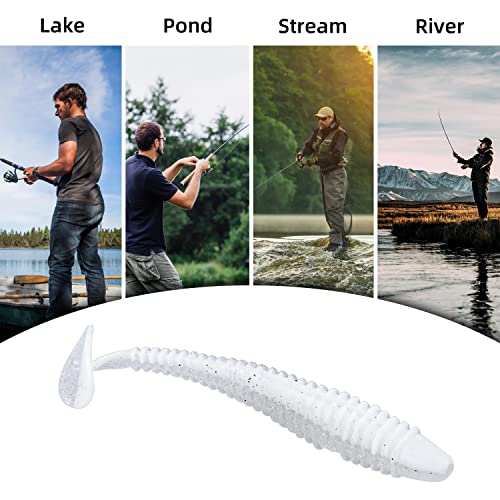Paddle Tail Swimbaits 100/80/50PCS, 5/4/3/2 inch Soft Fishing Lures Bulk Pack – Durable Lifelike Action Lures for Bass, Trout, Crappie – Freshwater & Saltwater Fishing Gifts - color: White Pearl, size: 4in, 80pcs