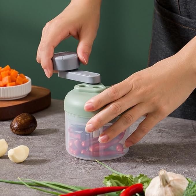 Mini Hand Crank Vegetable Chopper, Handheld Food Chopper, Garlic Chopper, Quick Manual Vegetable Processor for Onion, Garlic, Salad, Salsa, Fruit (green)