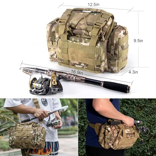 Dr.Fish Fishing Rod and Reel Combos 125-Pieces Telescopic Spinning Pole Reel Gear Equipment Set with Tackle Bag for Adult Collapsible Travel Complete Fishing Set Men Starter Freshwater Saltwater - color: 6ft Rod, 3000 Reel, Camo Bag+Full Kit