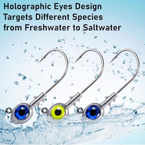 Dr.Fish 10 Pack Fishing Eyes Jigs 3D Eyes Trout Heads Bass Hook Saltwater Swimbait Jig Heads Freshwater Walleye Redfish Striper 1/2oz 3/8oz 1/4oz 3/16oz - color: Blue Eyes, size: 1/2oz-Hook #5/0