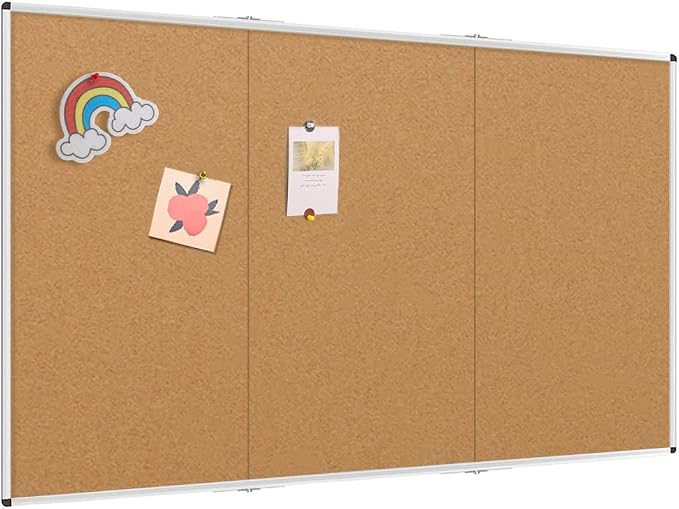 VIZ-PRO 96" x 48" Large Cork Bulletin Board, Foldable & Wall-Mounted Notice Pin