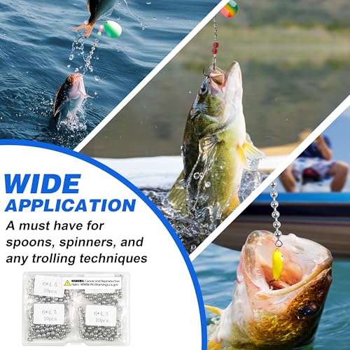OROOTL Fishing Bead Chain Swivels, 20/40pcs Fishing Swivels Stainless Steel High Speed Trolling Swivels Catfish Swivel Fishing Balls Chain Swivels Fishing Tackle for Freshwater Saltwater - style: 1/8"(3.2mm)-40pcs