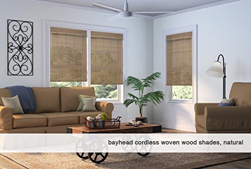 Cordless Woven Wood Roman Shades, 40W x 60H, Bayhead Natural, Sizes 20-72 Wide