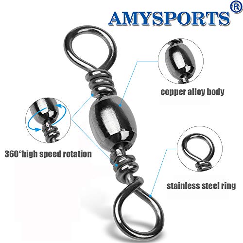 AMYSPORTS High Strength Fishing Swivels Barrel Solid Ring Barrel Fishing Swivel Rolling Fishing Tackle Line Connector Saltwater Freshwater Stainless Steel Accessories - size: Size5 (62lb) 50 pcs