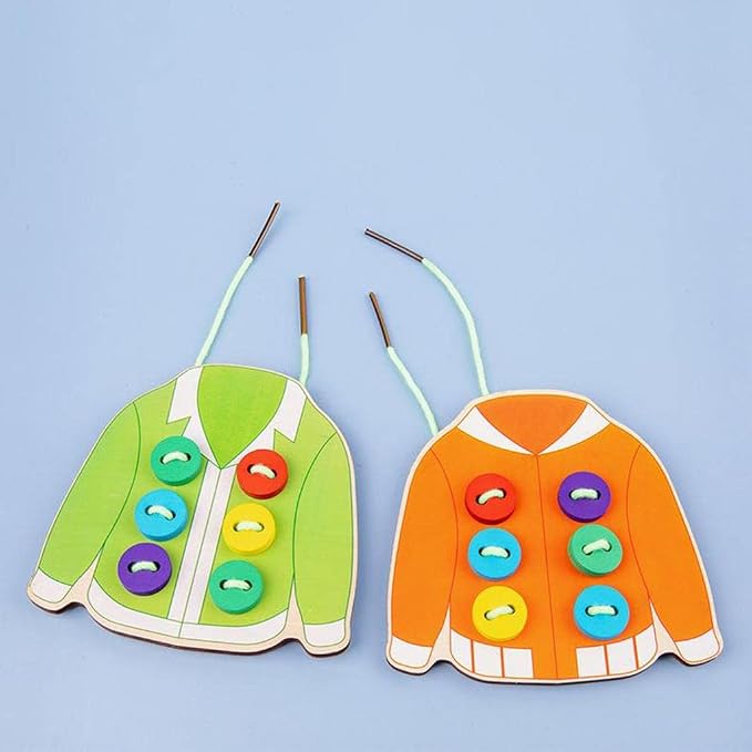 kowaku Wooden Clothes Board Toys Threading Lacing Sewing Toys, Early Educational Teaching Aids for Children Kids