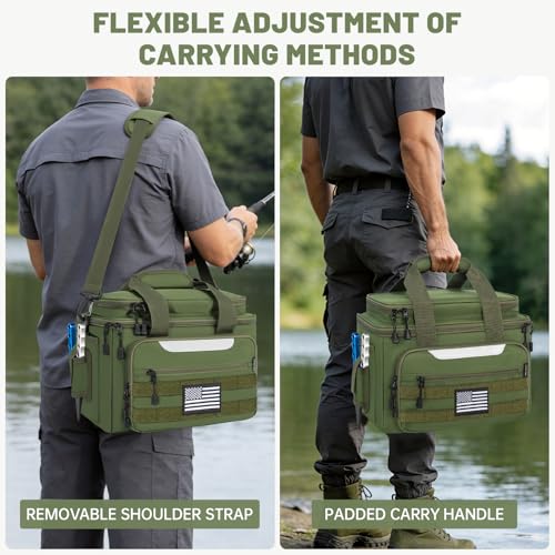 Fishing Tackle Bags with 4 * 3600 Tackle Boxes - Saltwater & Freshwater Compatible, Water Resistant & Durable Fishing Bags with Padded Shoulder Strap - Pliers and Gear Storage Green - color: Green, style: With 4 Tackle Boxes