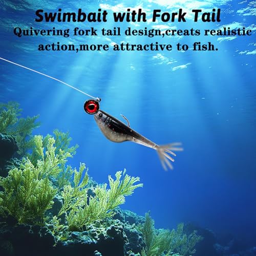 Split-Tail Crappie Lures - 24pcs Soft Plastic Lures for Bluegill, Panfish, Trout, Bass - color: Black