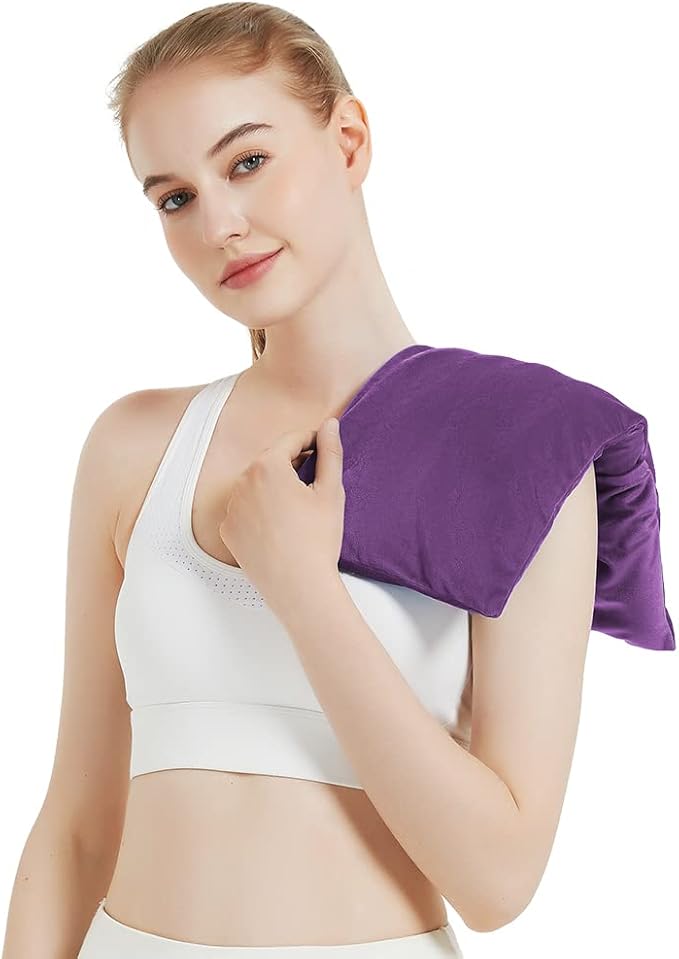 Microwavable Heating Pad with Washable Cover, 8 x 18 Microwave Heating Pad for Neck and Shoulders, Moist Heat Bean Bag Warm Compress for Knee, Joints, Wrist, Abdomen (Dark Purple)