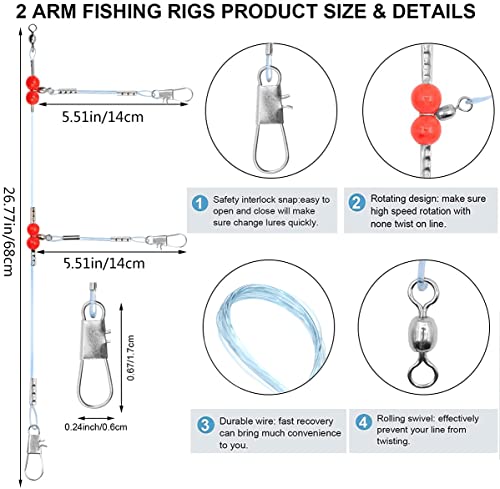 YOTO Fishing Leaders,Saltwater Tackle Rig with Swivels Snap, High-Strength Fishing Wire Gear Equipment for Lures Bait Or Hooks,1Arm and 2Arm - color: Blue Nylon Leaders, style: 2arm，24pack