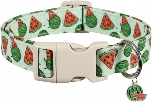 Dog Collar for Small Dogs, Summer Dog Collar with Watermelon Print and Charm, Adjustable Pet Collar for Girl Boy Dogs