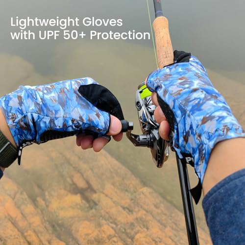 Pristis Half-Finger Fishing Gloves, UPF 50+ Breathable Quick Drying Fingerless Sun Gloves for Women Men, Fly Fishing Hunting Paddling Sailing Kayaking Hiking Canoeing Cycling - color: Snow CAMO, size: S - M