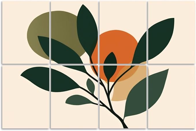 8 Pack Art Acoustic Panels Sound Absorbing Boho Botanical Leaf Orange Green