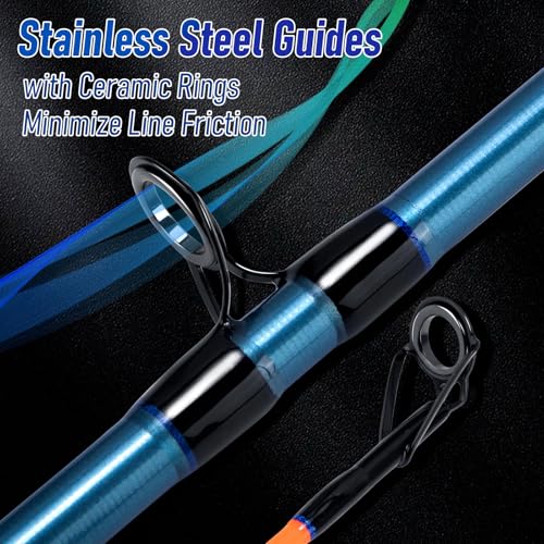 Dr.Fish Spinning Fishing Rod for Surf Fishing, Hard Power, Extra Fast, 3 Section Carbon Fiber Stainless Steel Guide EVA Grip Surf Casting Saltwater Fishing Pole Beach Trolling - size: 12.8FT-3 Sections