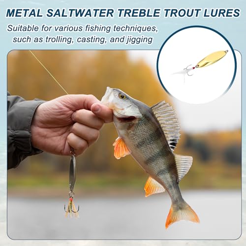 Fishing Spoons Lures, Metal Saltwater Treble Trout Lures Jigging Spoon with Treble Hooks Spinner Baits for Freshwater - color: Gold, size: 10g / 3/8oz