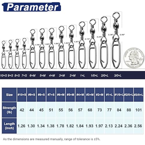 QISHUO High Strength Fishing Swivels Stainless Clips Steel Snap Swivels Barrel Connector Saltwater Swivel Fishing Rolling Black Nickel - size: Size 3/0+L (101lb) 25 pcs