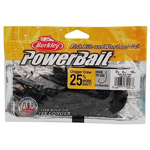 Berkley PowerBait Chigger Craw,Black Blue Fleck,3" (10 Count)