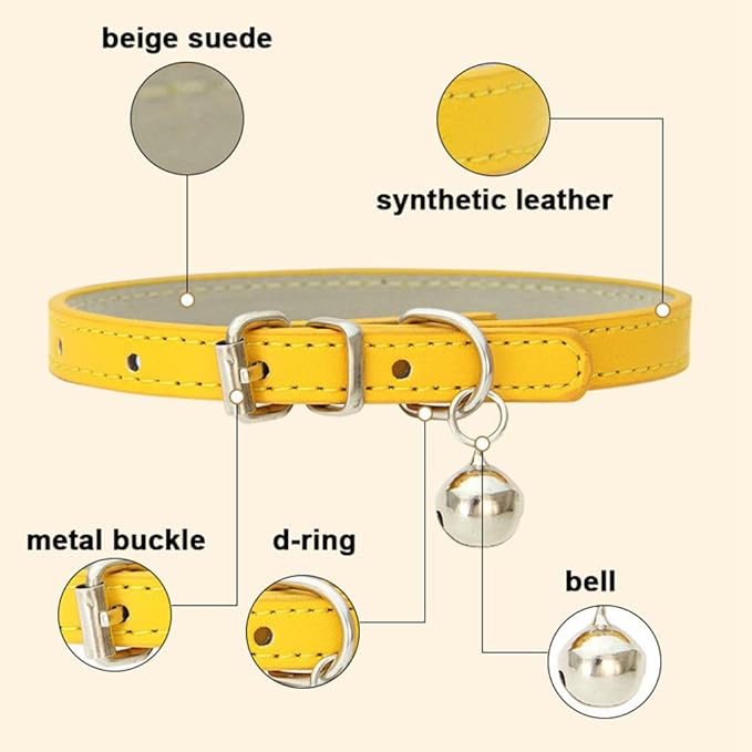 White Puppy Collar with Bell, Soft Pu Leather Cat Collars Adjustable Buckle for XXS XS Extra Small Medium Tiny Female Male Boys Girls Pets Dogs Kitten Teacup Yorkie S