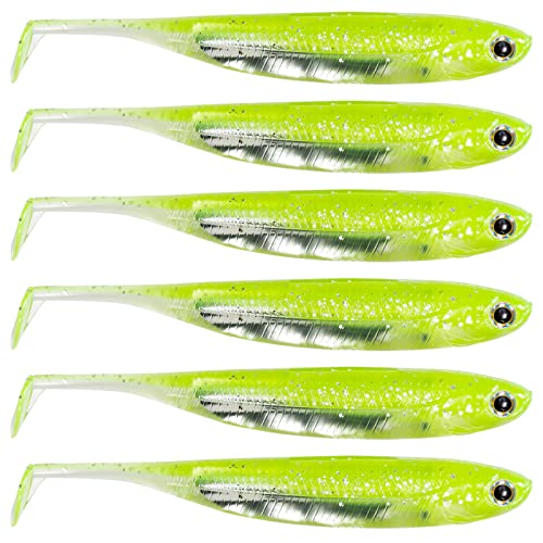 Dr.Fish Paddle Tail Swimbaits, Soft Fishing Lures for Bass Fishing 2.75-4.75 Inches, Freshwater & Saltwater Soft Plastic Baits Swim Shad Bait Minnow Lures Drop Shot - color: Chartreuse, size: 3.93"-5 Pack