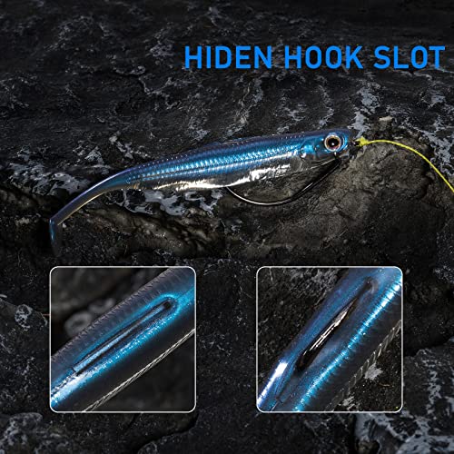 Dr.Fish Paddle Tail Swimbaits, Soft Fishing Lures for Bass Fishing 2.75-4.75 Inches, Freshwater & Saltwater Soft Plastic Baits Swim Shad Bait Minnow Lures Drop Shot - color: Pumpkinseed, size: 4.75"-5 Pack