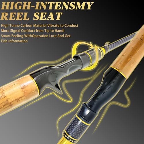 24-Ton Carbon & Fiberglass Spinning/Casting Rod, Lightweight 2-Piece Sensitive Fishing Rod with Ceramic Guides & Split-Grip Handle for Bass, Trout, Pike - color: A-Golden- Casting- 6'0"