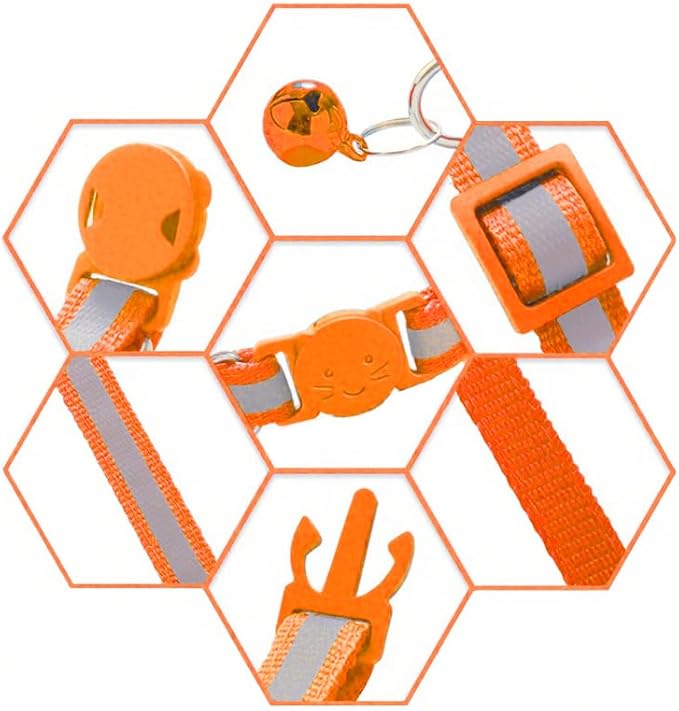 3 Pack Reflective and Breakaway Cat Collars with Bells，Adjustable Kitten Collars from 7.5 to 12.5 Inches, Ideal of Kitten Collar, Suitable for Girls and Boys (Orange)
